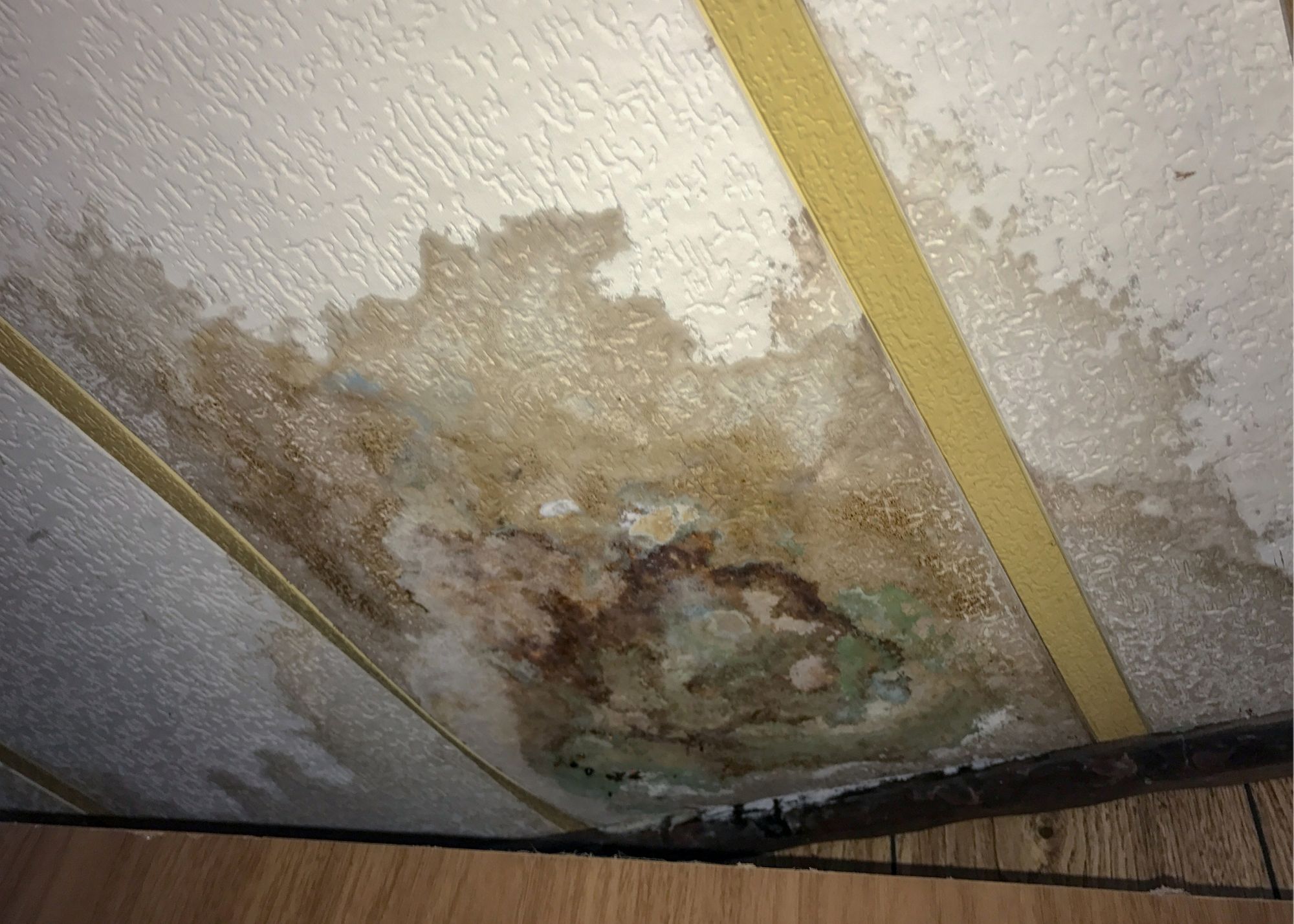 Water-stained ceiling from a roof leak in a Sherman Oaks home