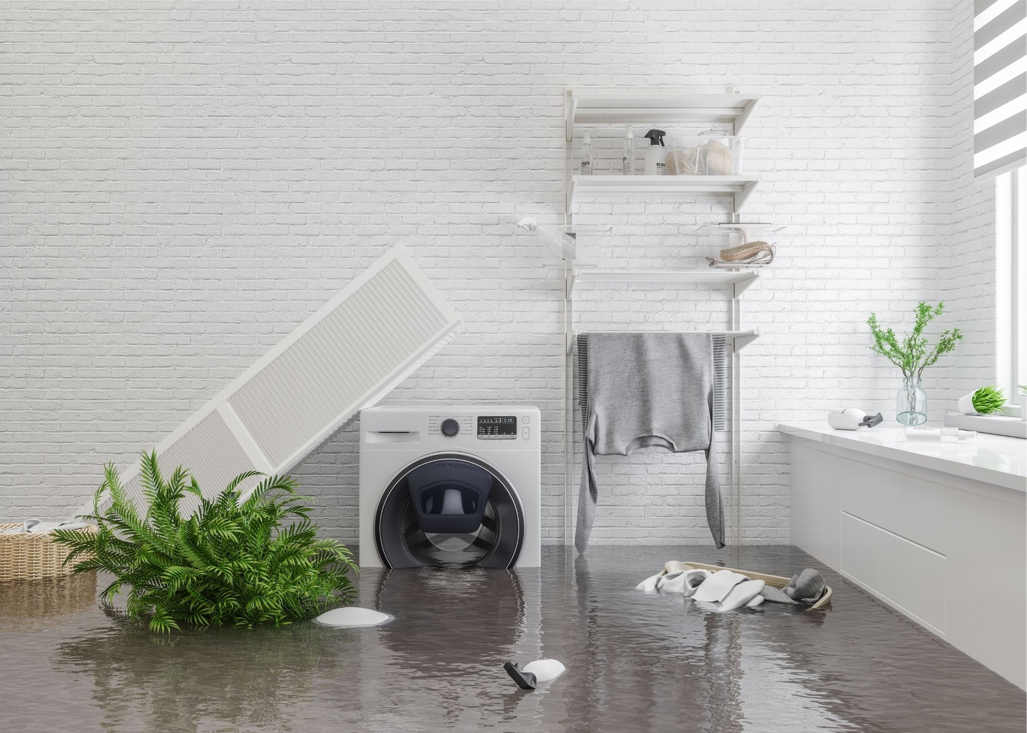 Flooded lower-level space in a Sherman Oaks hillside home